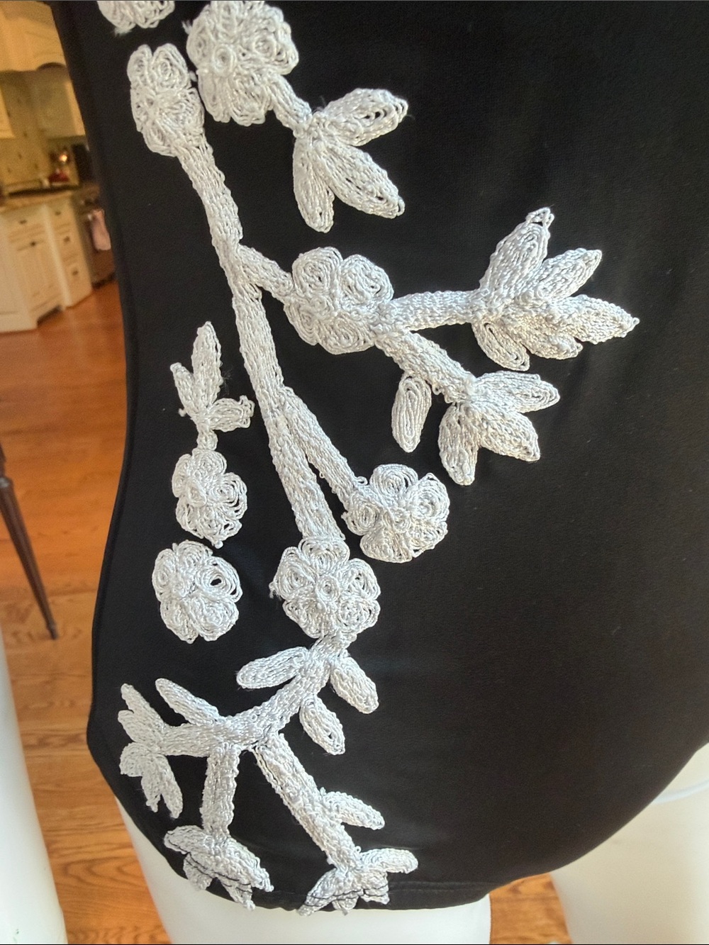 Stunning!! Black One-Piece Swimsuit with White Floral Appliqué - Picture 6 of 8